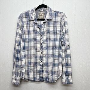 Guess Men's Plaid Linen Blend Slim Shirt Medium Western Cowboy Rodeo Breathable